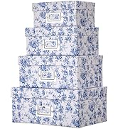 Briful Blue and white Porcelain Storage Boxes, Photos Storage Boxes with Lids 4 in 1 Set Water-pr...