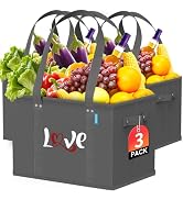 WISELIFE Reusable Grocery Bags Heavy Duty Foldable Shopping Tote Bags with Handles & Reinforced B...