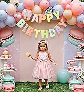 LITAUS, Pastel Happy Birthday Banner - Pre-Strung, 9 ft, No DIY | Birthday Decorations | Happy Bi...