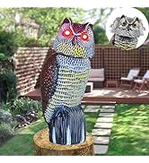 Owl Statue Fake,360°Rotating Head Owl Garden Lights with Flashing Eyes,Solar Owl Stake Lights Wat...