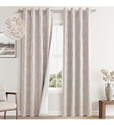 Guken Golden Brown Pattern Curtains for Bedroom 84 Inch Length 2 Panels Set Grommet Damask Floral...
