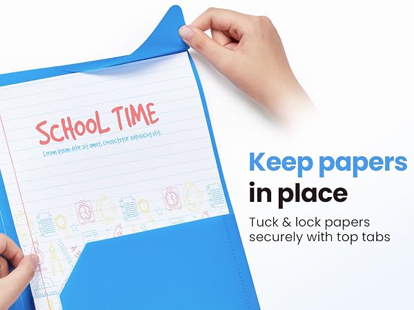 Tuck & lock papers securely with top tabs