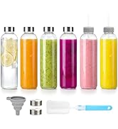 Zukro Glass Water Bottles with Lids & Straw 24 oz, 6 Pack Reusable Juice Bottles With Stainless S...