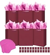 qiqee 24pcs Dark Purple Gift Bags with Tissue Paper for Wedding, Birthday, Party Supplies-7.9"x4....