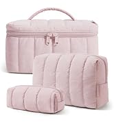 BAGSMART Travel Makeup Bag for Women, 3 Pcs Puffy Padded Cosmetic Organizer Bag, Large Toiletry C...