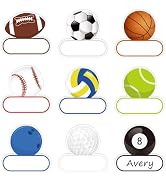 FYSUIMU Sport Ball Name Tags Back to School Ball Game Nameplate Sticker 9 Designs Classroom Bulle...