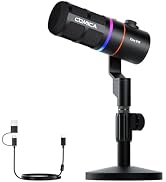 COMICA EJoy D10(D) USB Gaming Microphone – RGB Dynamic Mic with Noise Cancellation, XLR/USB-C, Re...