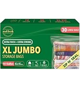 Seal Fresh 10 Gallon Large Plastic Storage Bags – 24" x 24" (30 Count) – Reusuable XXL Extra Larg...