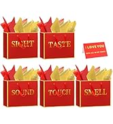 5 senses gift bags for him with labels?handles and tissue paper, 11.8"x10"x4" Dark Blue and Gold ...