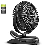 BESKAR Portable Clip on Fan Rechargeable, 4 Speeds Small Battery Operated Fan, USB Desk Fan with ...