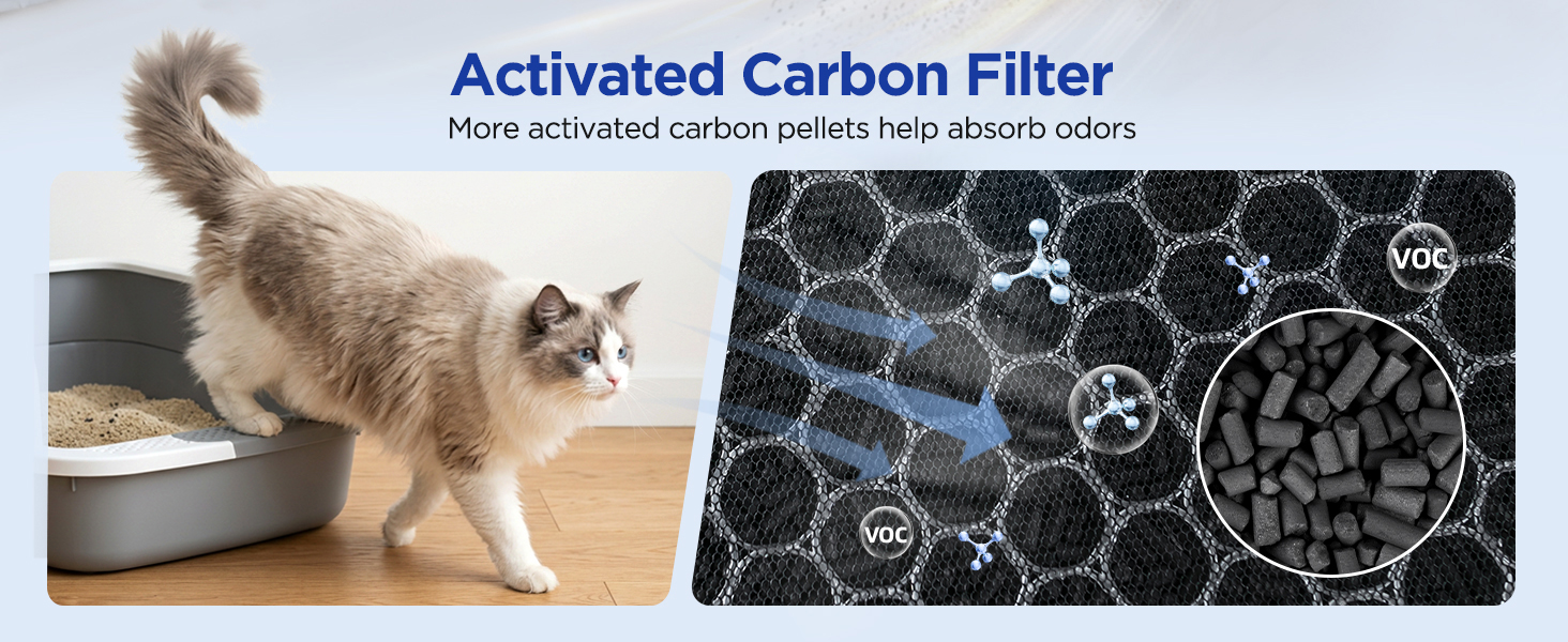pet air purifier with extra activated carbon for kitchen smell, litter box and pet odors