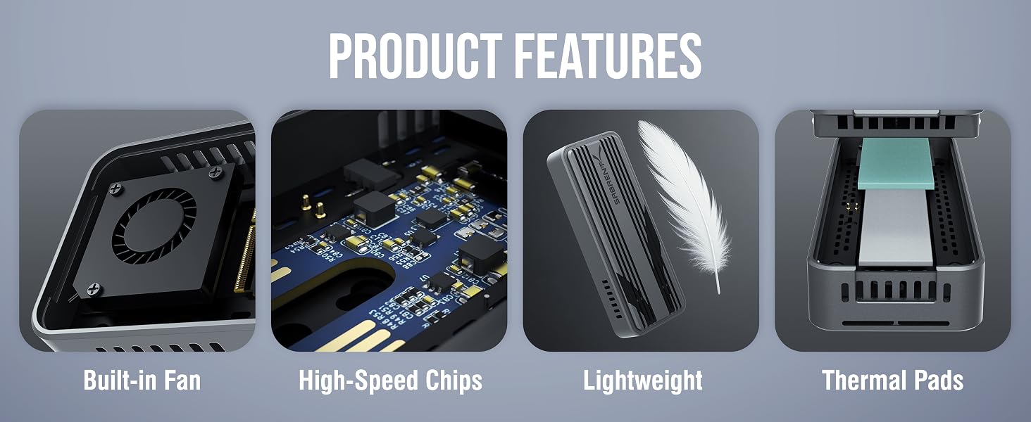 Product featurs: Built-in fan, High-Speed Chips, Lightweight, Thermal Pads.