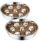 2 Pack Stainless Steel Slow Feeder Dog Bowls, Non-Slip Metal Pet Bowls for Fast Eaters, Anti-Gulp...