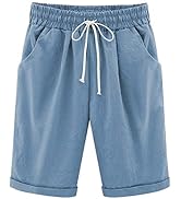 FABEILAI Women's Knee-Length Bermuda Casual Shorts with Elastic Waist Drawstring