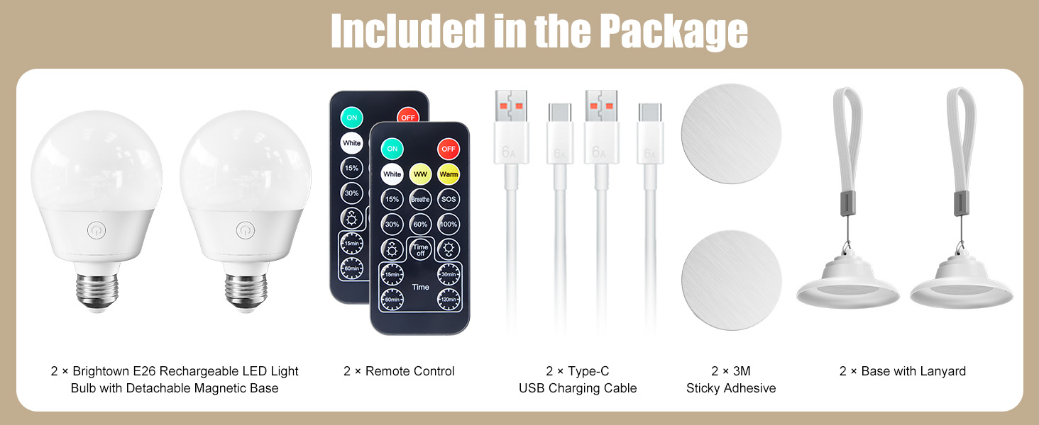 Brightown E26 Rechargeable Light Bulb with Remote