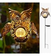 Go2garden Solar Lights Outdoor Owl Decorative Metal Stakes Lights Crackle Glass Light for Lawn, Y...