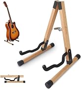 Sovvid Adjustable Wooden Guitar Stand, Single Folding A-Frame Electric Acoustic Guitar Stand Floo...