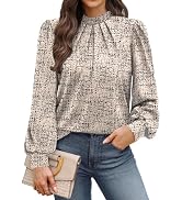 WIHOLL Long Sleeve Shirts for Women Mock Neck Tops Pleated Front Blouses Dressy Casual Fall Cloth...