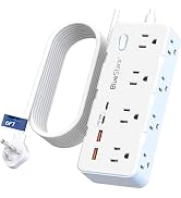 BlueStars Short Extension Cord 6 Foot - Power Strip Flat Plug with 8 Outlets 2 USB-A 2 USB-C