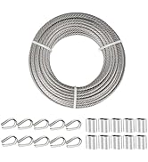 TooTaci 1/4 Stainless Steel Cable, 50ft 1/4 Wire Rope with Thimbles and Aluminum Crimping Sleeves...