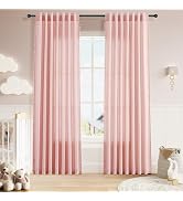 Naturoom Pink Boho Linen Curtains for Girls Bedroom 84 Inches Long 2 Panels Farmhouse Style Curta...