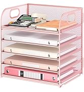 5 Tray Paper Organizer Letter Tray with Handle - Mesh Desk File Organizer, Paper Sorter Organizer...