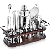 KITESSENSU Cocktail Shaker Set Bartender Kit with Stand | Complete 24-Piece Bar Set Cocktail Kit ...
