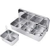 OUKENS Seasoning Container, 3-Grid Stainless Steel Seasoning Rack Spice Pots Storage Container Co...