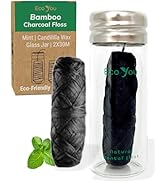 EcoYou Charcoal Bamboo Floss | 2 Natural Floss Refill with Glass Container | Organic Mint & Cande...