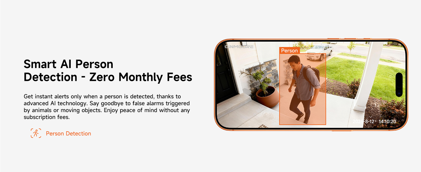 Wireless Home Security Cameras Outdoor, Non-Subscription AI Person Detection Color Night Vision