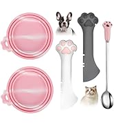 Comtim 5 PCS Pet Food Can Lids & Spoons Set - Silicone Dog Cat Food Can Covers Lids Top/Multi-Fun...