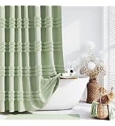 Dynamene Sage Green Fabric Shower Curtain, Tufted Chenille Striped Textured Cloth Shower Curtains...