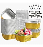 OBXMLFY Mini Cake Pans With Lids And Spoons 5 oz 50 Pack Individual Small Cake Aluminum Foil Pans...
