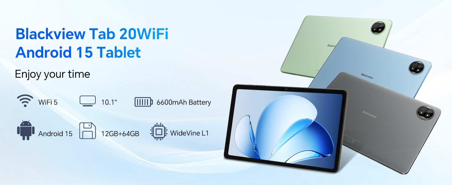 Text reads 'Image 3'. Blackview Tab 20WiFi Android 15 Tablet shown in multiple angles, displaying interface and physical device in silver/gray color.