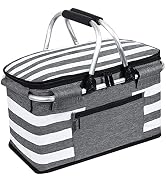 KEFOMOL Insulated Picnic Basket,Leak-Proof Collapsible Cooler Bag,26L Grocery Basket with Lid,2 S...