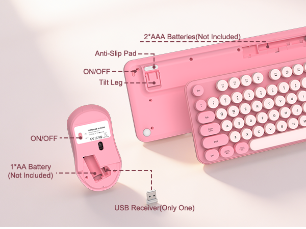 Pink Wireless Keyboard and Mouse Combo