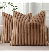 Pallene Faux Fur Plush Throw Pillow Covers 18x18 Set of 2, Luxury Soft Fluffy Striped Decorative ...