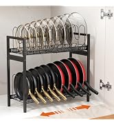 Housolution 2 Tier Expandable Pot and Pan Lid Organizer Holder Rack | 12"-20" Expandable, Adjusta...