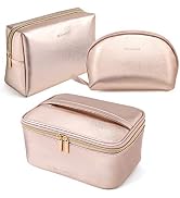 MAANGE 3 Pcs Makeup Bag Portable Travel Cosmetic Bag Large Makeup Bag Organizer with Gold Zipper ...