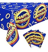 Calmi 3 Pcs Blue and Gold Birthday Tablecloth - 42.5" x71'' Waterproof Cartoon Table Cover for Bo...