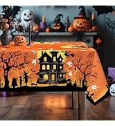 Arquiel Halloween Witch Orange Tablecloth Waterproof, Bats Black Table Cloth Rectangle, Washable ...