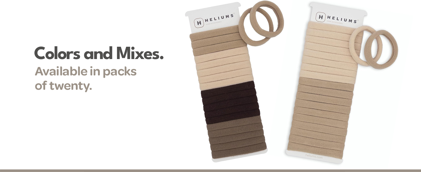 heliums hair ties 20 pack, assorted neutral hair bands, seamless ponytail holders in mix sets