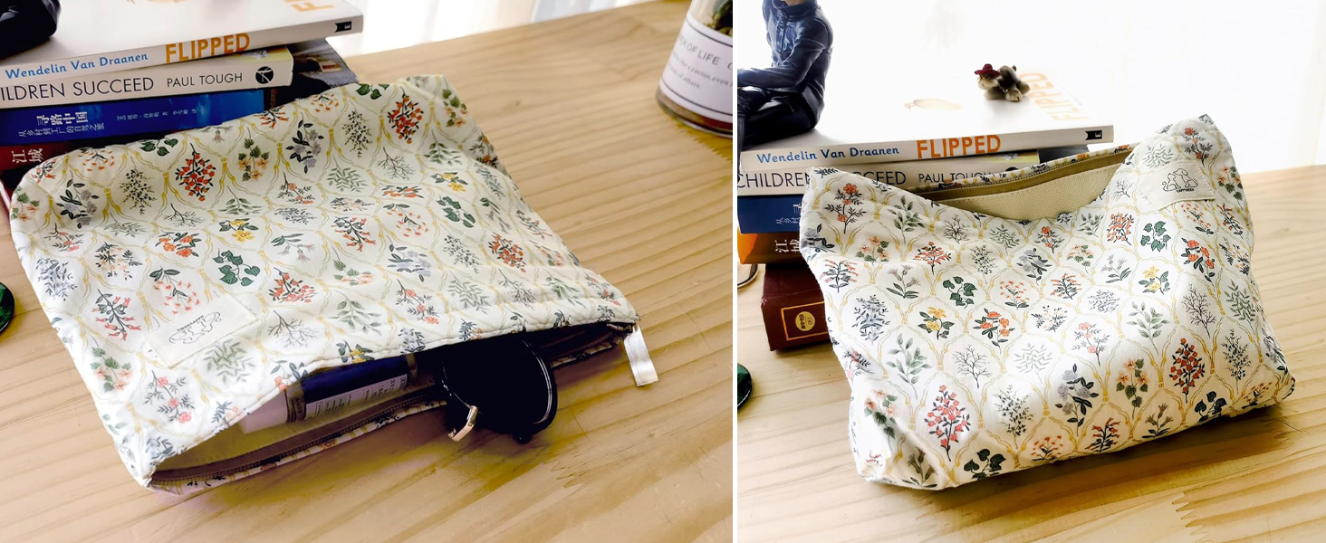 floral cotton makeup bag women girls toiletry travel organizer, cute aesthetic floral print