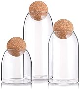 Suwimut 3 Pack Glass Storage Jar with Ball Cork Lid, Clear Glass Canisters with Cork Ball, Cute D...