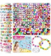 Gionlion 1200 Pcs Polymer Clay Beads Bracelet Making Kit,25 Style Animal Fruit Flower Butterfly B...