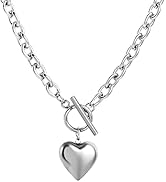 HZMAN Women Stainless Steel Multilayer Necklace Heart Pendant Dog Tag Pendant Chunky Cuban Chain ...
