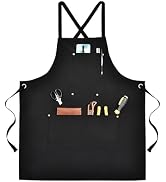 OTraki Chef Apron for Women Men Canvas Cross Back Waitress Apron with Adjustable Straps and Multi...