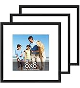 TWING 8x8 Picture Frames 3 Pack, Black 8x8 Frames Display Picture 5x5 with Mat, Square Family Pic...