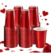 16 oz - 100 Count Metallic Plastic Cups, Disposable Plastic Party Cups for Easy Cleanup and Large...