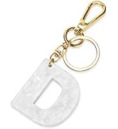 Junyuerly Gold KeyRing White Initial Pendant Thick Letter A B C D E F G Key Chain Bag Pendant for...